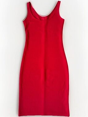 Incity Women Size XS Hot Red Midi Dress Bodycon Sleeveless Stretchy Casual Used